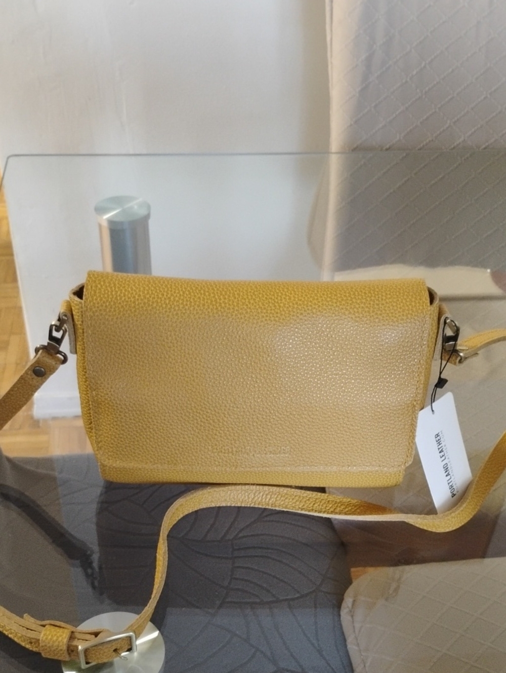 Portland Leather Goods Yellow Crossbody Bag with Adjustable Strap